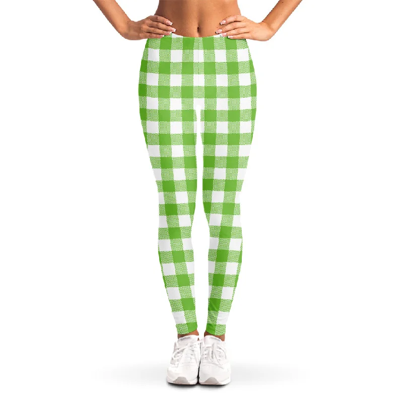 Pear Green And White Gingham Print Women's Leggings Stylish Ultra Stretch Leggings