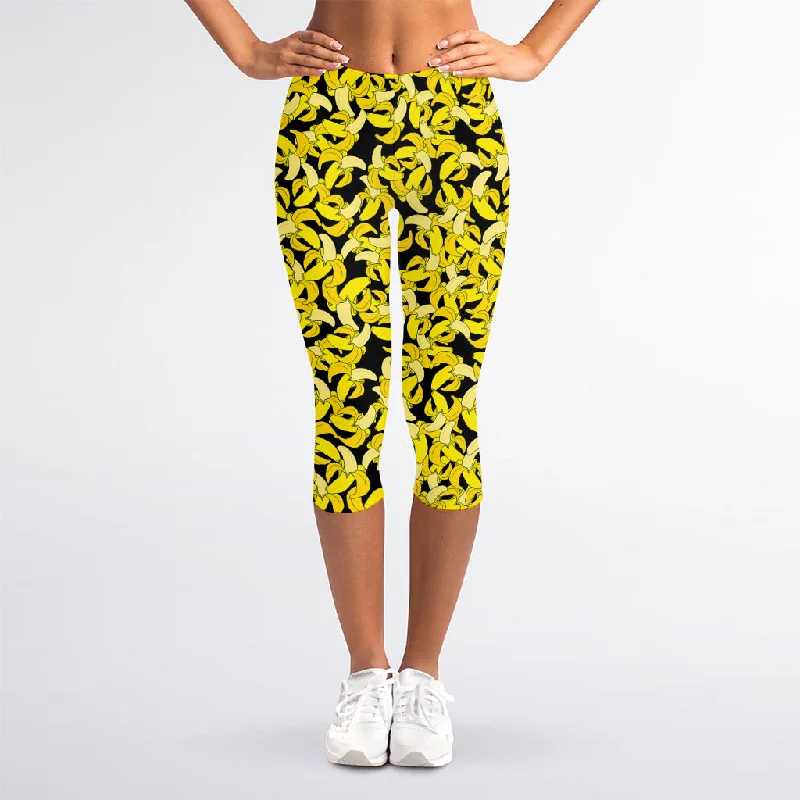 Peeled Banana Pattern Print Women's Capri Leggings Comfortable Stretch Leggings