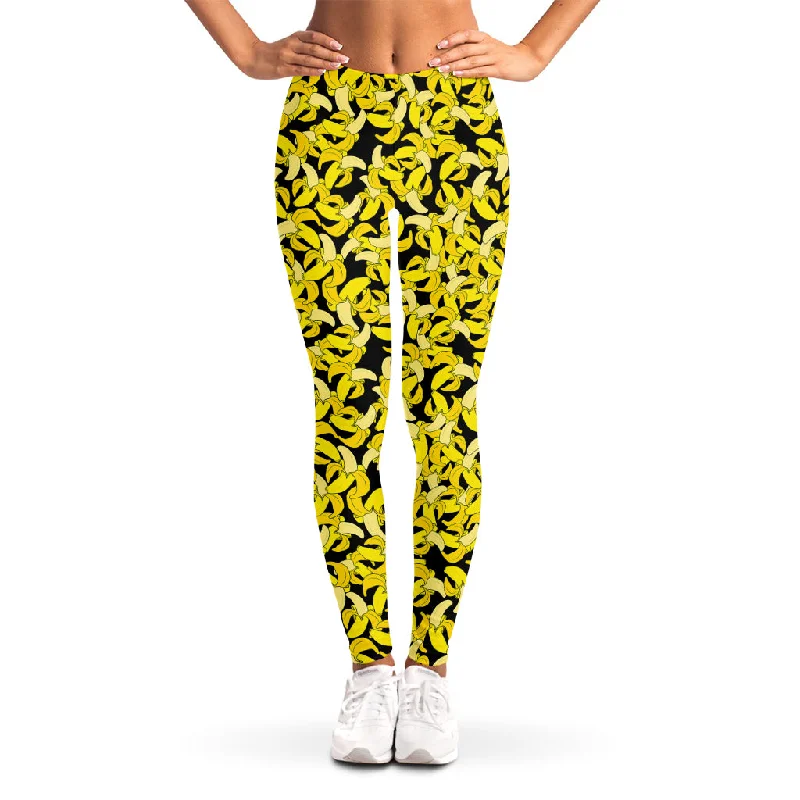 Peeled Banana Pattern Print Women's Leggings Stylish Side-Stripe Leggings