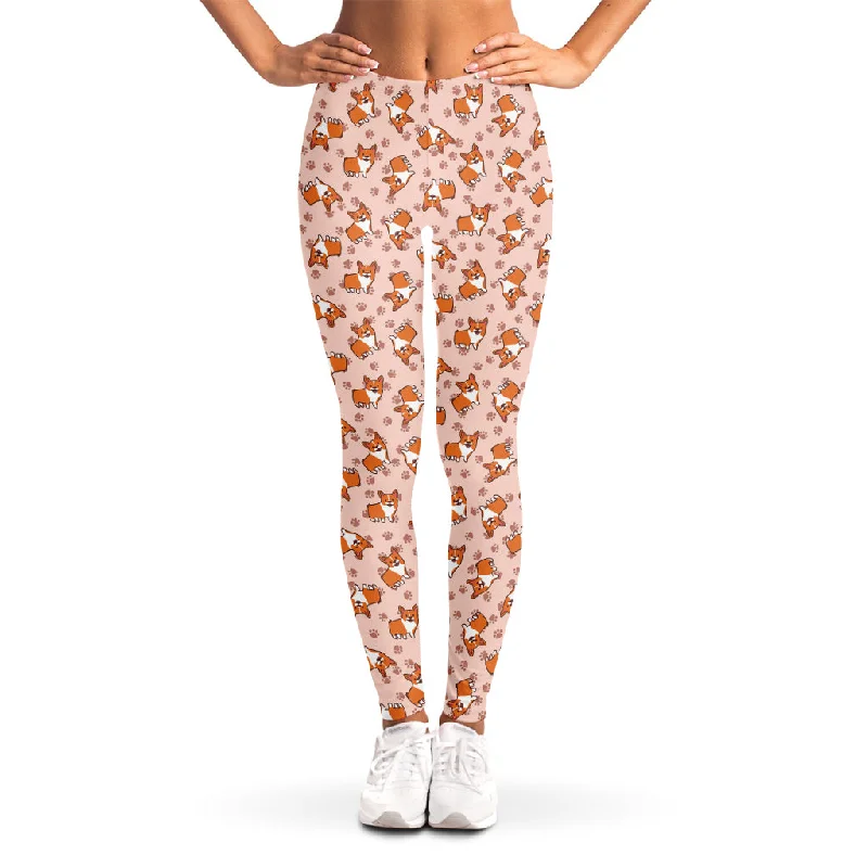 Pembroke Welsh Corgi Pattern Print Women's Leggings Trendy Leather-Look Workout Leggings