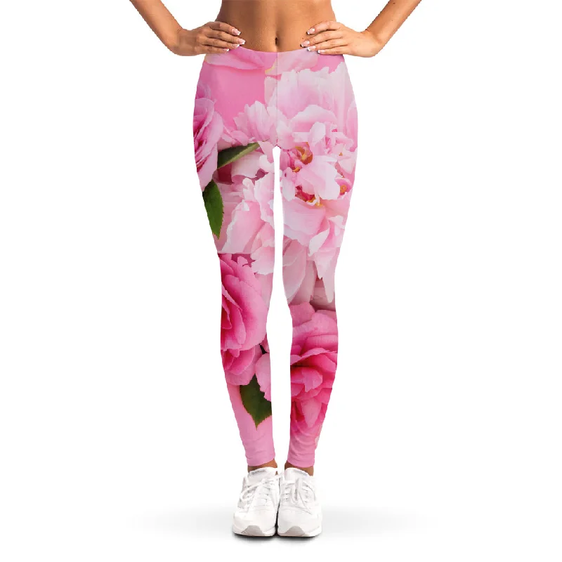 Peony And Rose Print Women's Leggings Stylish Colorful Activewear Leggings