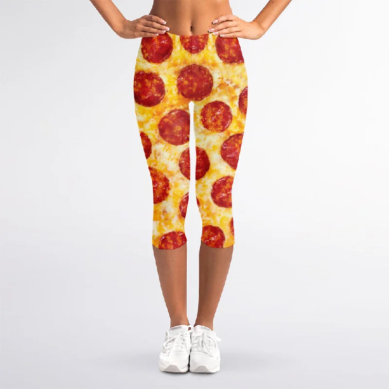 Pepperoni Pizza Print Women's Capri Leggings Fashionable Full-Length Active Leggings