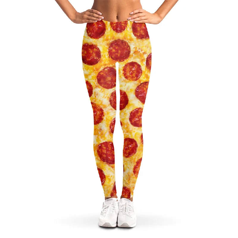 Pepperoni Pizza Print Women's Leggings Fashionable Stretchy Fit Leggings