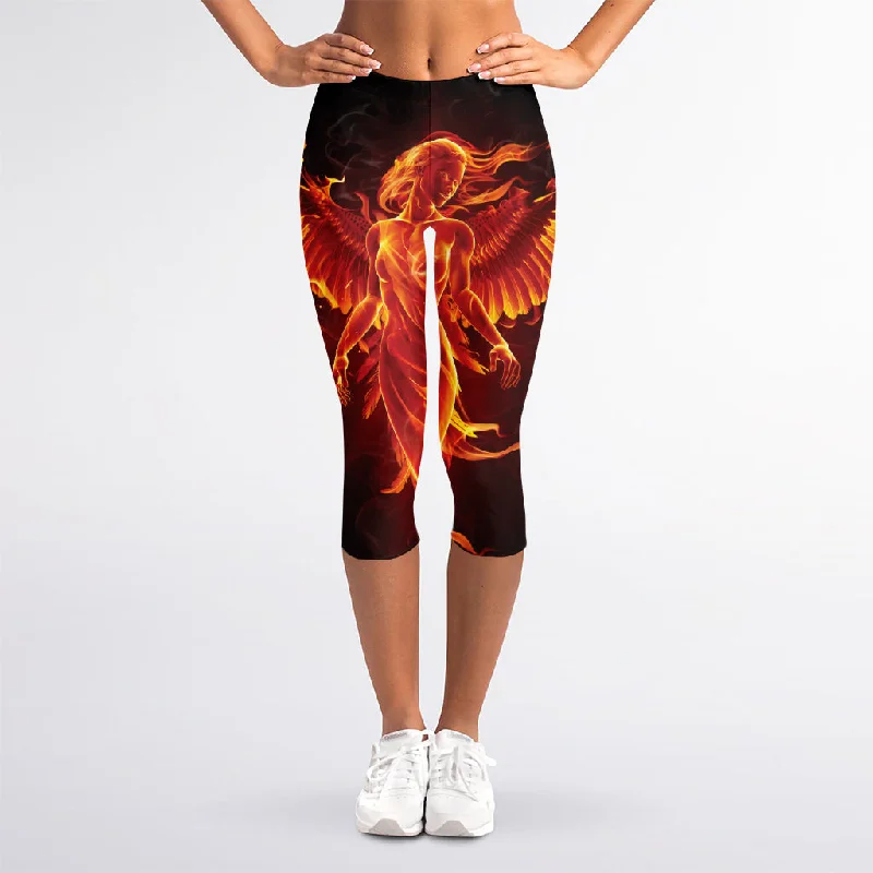 Phoenix Angel Print Women's Capri Leggings Comfortable Slip-On Compression Leggings