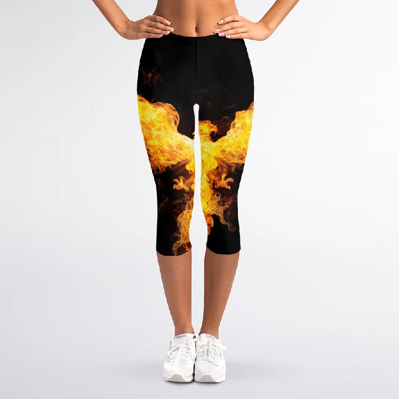 Phoenix Firebird Print Women's Capri Leggings Fashionable Minimal Active Leggings