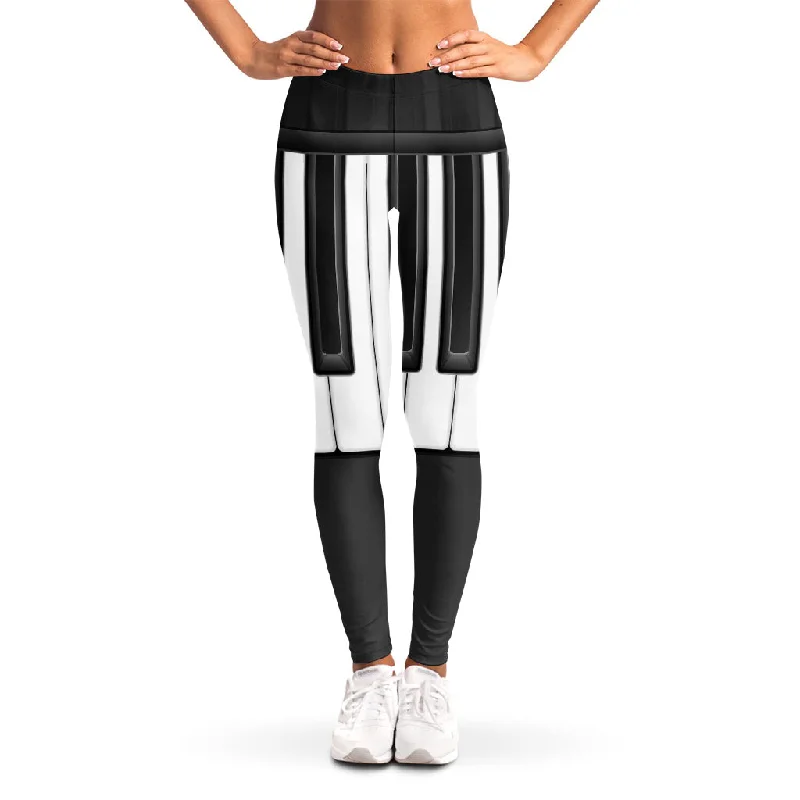 Piano Keyboard Print Women's Leggings Stylish Compression Fit Leggings