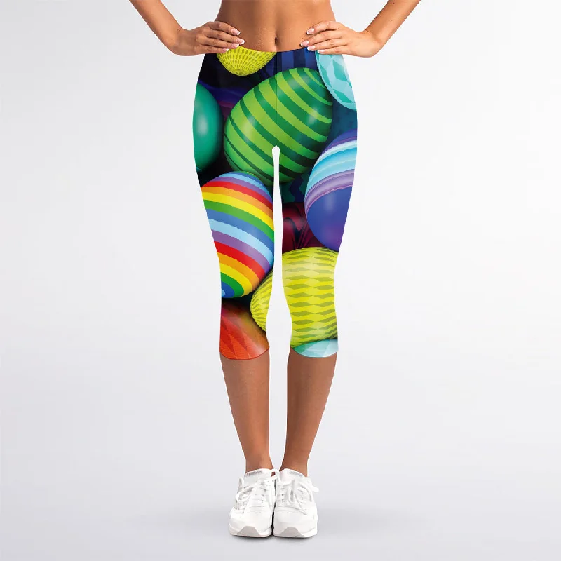 Pile Of Colorful Easter Eggs Print Women's Capri Leggings Comfortable Sports Performance Tights