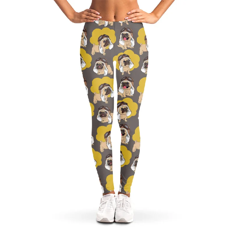 Pilot Pug Pattern Print Women's Leggings Trendy Sweat-Wicking Workout Leggings