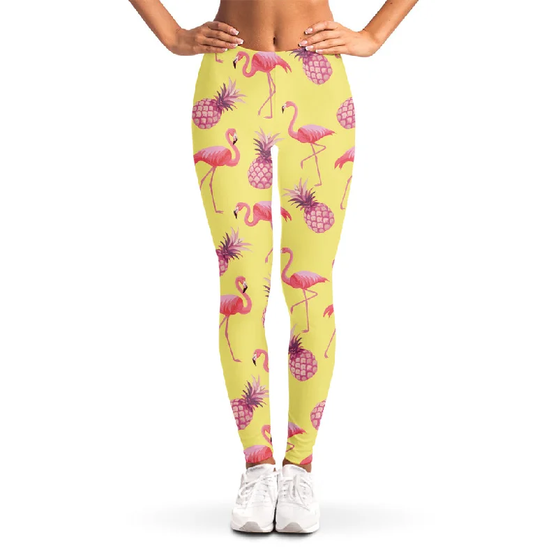 Pineapple And Flamingo Pattern Print Women's Leggings Comfortable Tummy Shaping Leggings