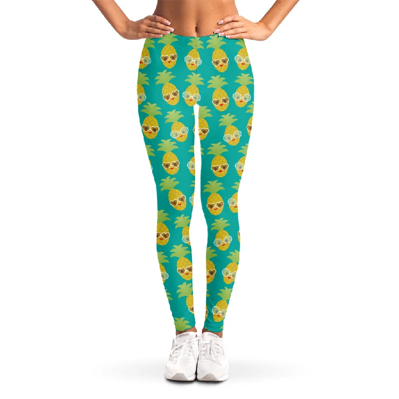 Pineapple Emoji Pattern Print Women's Leggings Elegant Animal Print Leggings