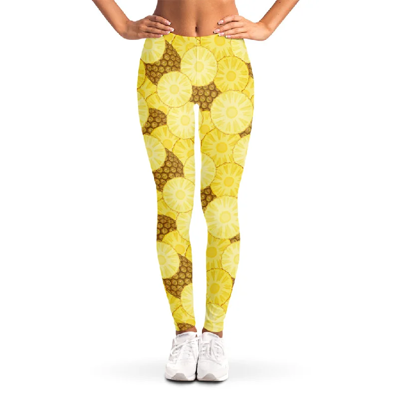 Pineapple Slices Pattern Print Women's Leggings Trendy Fitness Leggings