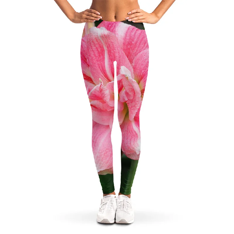 Pink Amaryllis Print Women's Leggings Stylish Athletic Wear Leggings