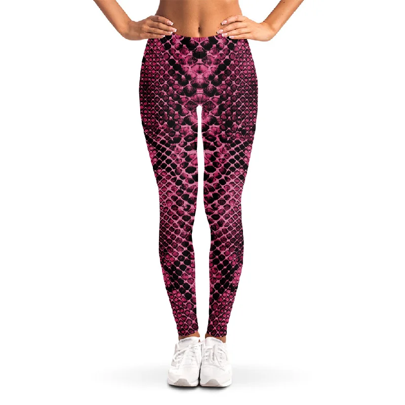 Pink And Black Snakeskin Print Women's Leggings Stylish Stretch Pants Leggings