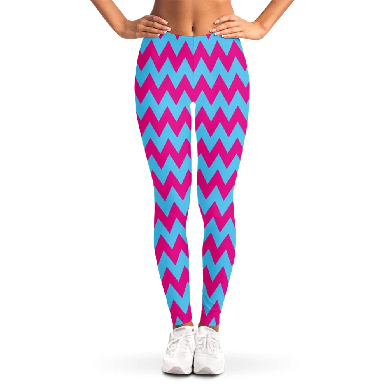 Pink And Blue Chevron Pattern Print Women's Leggings Trendy Seamless Fit Leggings