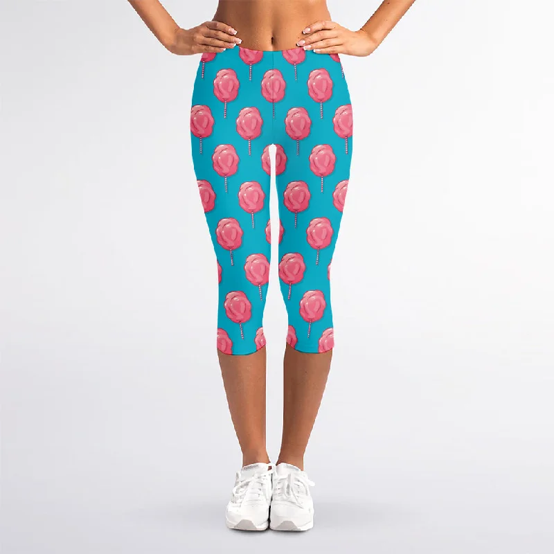 Pink And Blue Cotton Candy Pattern Print Women's Capri Leggings Fashionable Smooth Fit Leggings