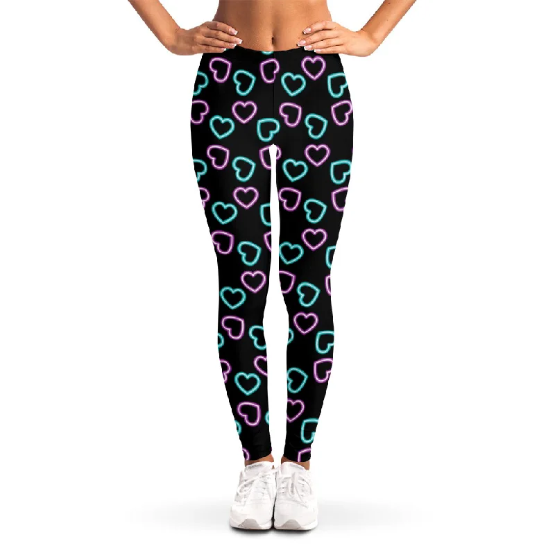 Pink And Blue Lights Heart Pattern Print Women's Leggings Chic Velvet Soft Leggings