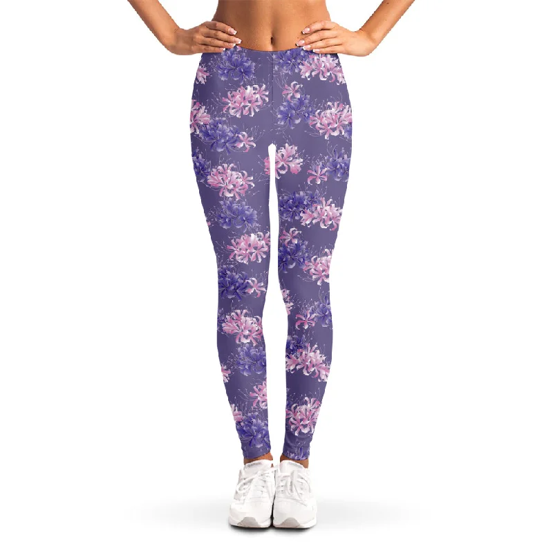 Pink And Purple Japanese Amaryllis Print Women's Leggings Fashionable Seamless Leggings