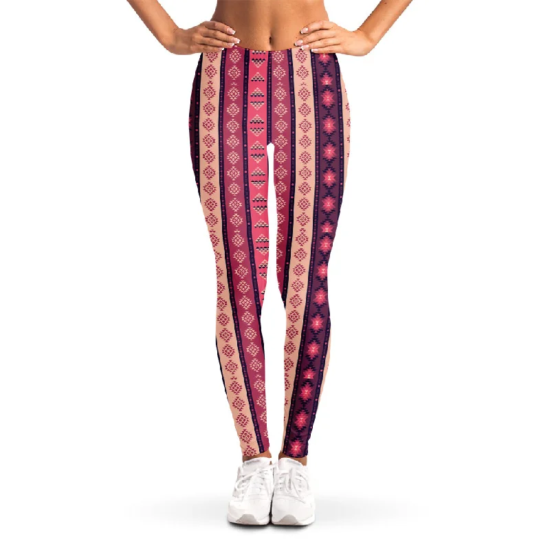 Pink And Purple Southwestern Print Women's Leggings Trendy Ombre Effect Leggings