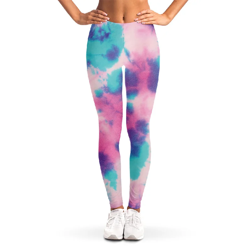 Pink And Teal Tie Dye Print Women's Leggings Trendy Sports Performance Leggings