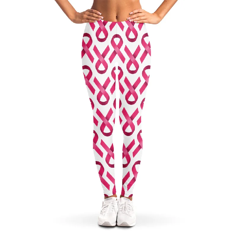 Pink And White Breast Cancer Print Women's Leggings Classic Solid Color Leggings