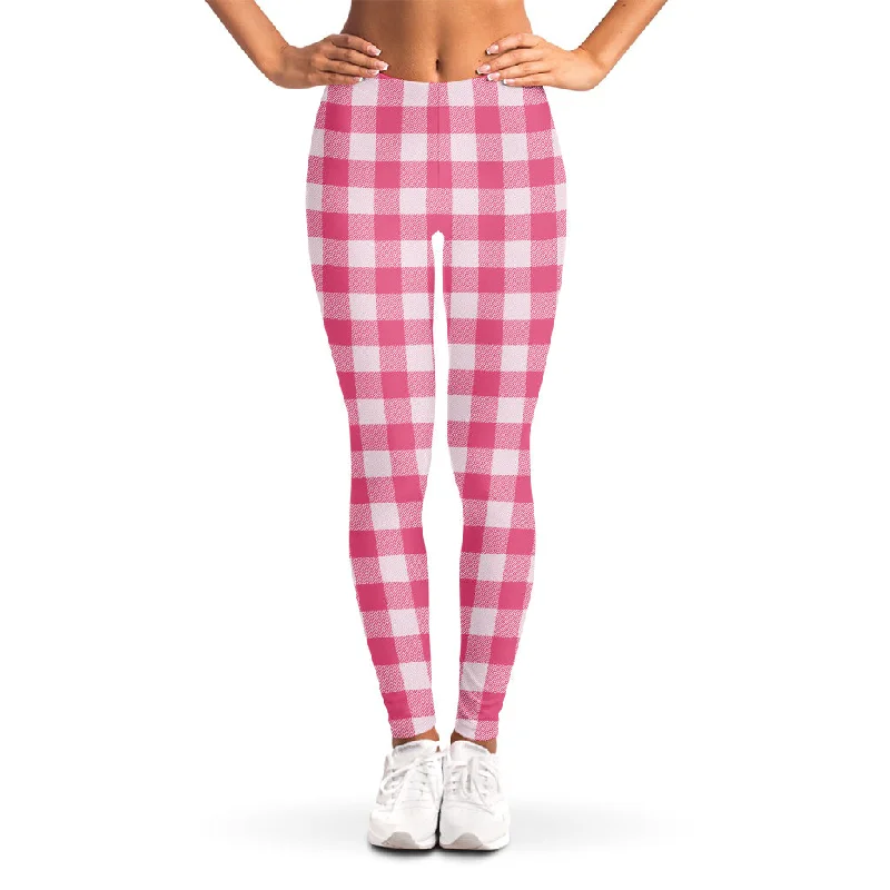 Pink And White Buffalo Check Print Women's Leggings Fashionable Quick-Dry Leggings