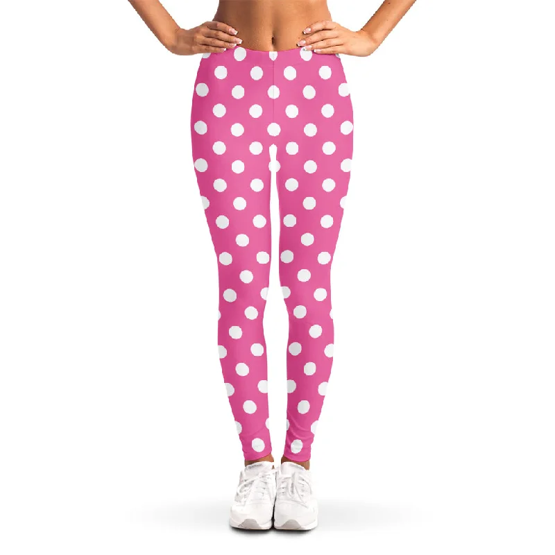 Pink And White Polka Dot Pattern Print Women's Leggings Trendy Flared Leggings