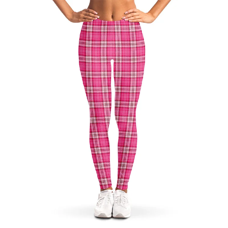 Pink And White Tartan Pattern Print Women's Leggings Fashionable Quick-Dry Yoga Pants