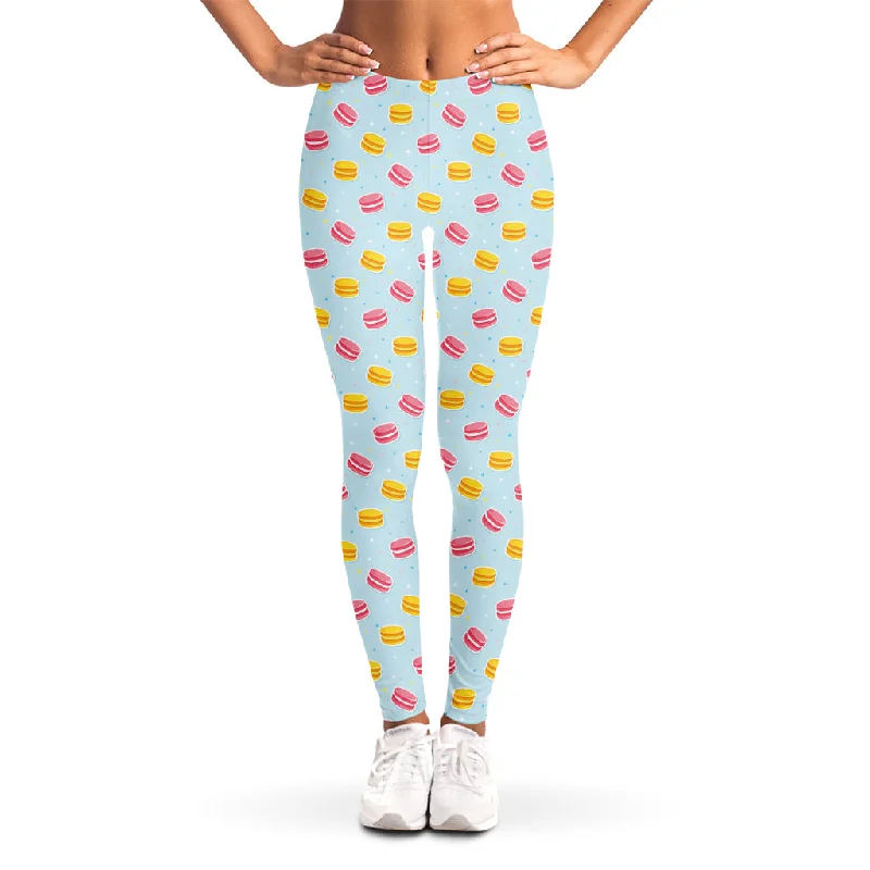 Pink And Yellow Macaron Pattern Print Women's Leggings Elegant Casual Fit Leggings