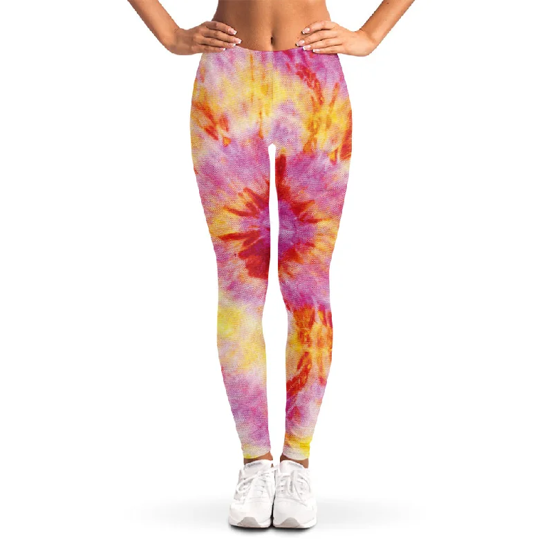 Pink And Yellow Tie Dye Print Women's Leggings Stylish Ultra Stretch Leggings