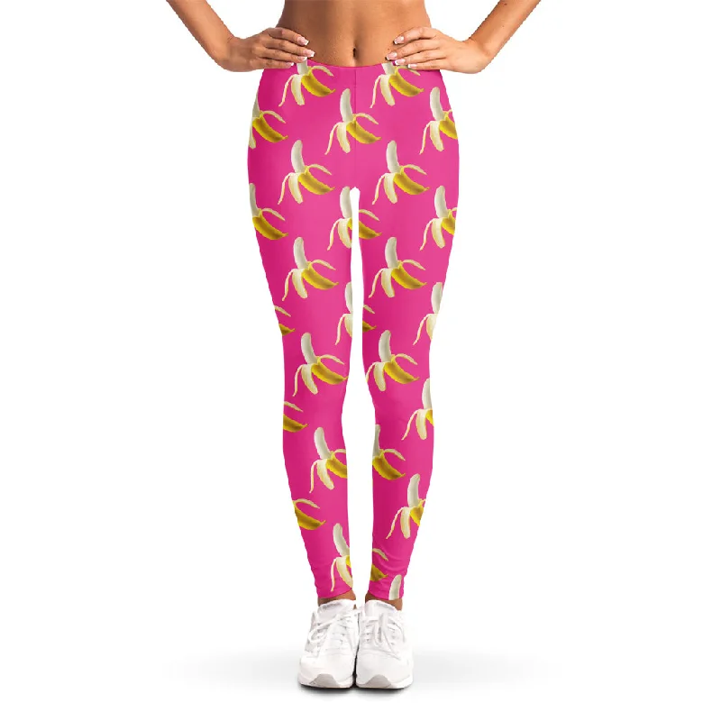 Pink Banana Pattern Print Women's Leggings Trendy Seamless Sports Leggings