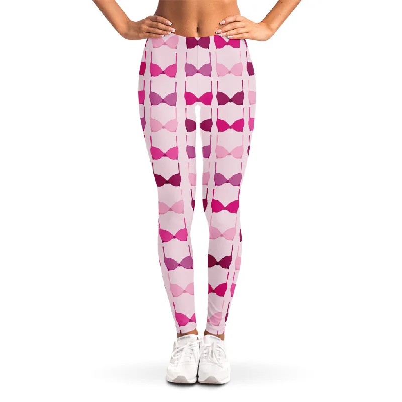 Pink Bra Breast Cancer Pattern Print Women's Leggings Fashionable Fitted Workout Leggings