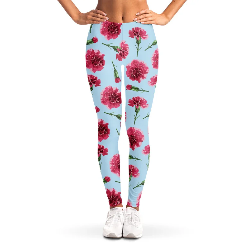 Pink Carnation Pattern Print Women's Leggings Stylish Everyday Leggings