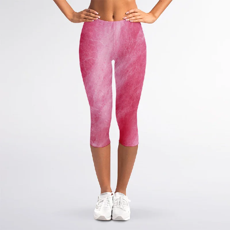 Pink Cotton Candy Print Women's Capri Leggings Stylish Compression Fit Leggings