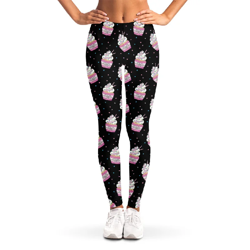 Pink Cupcake Pattern Print Women's Leggings Stylish Sweatproof Leggings