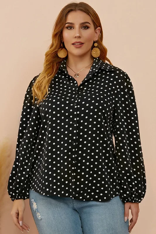 Plus Size Polka Dot Balloon Sleeve Shirt Fashionable Trendy Casual