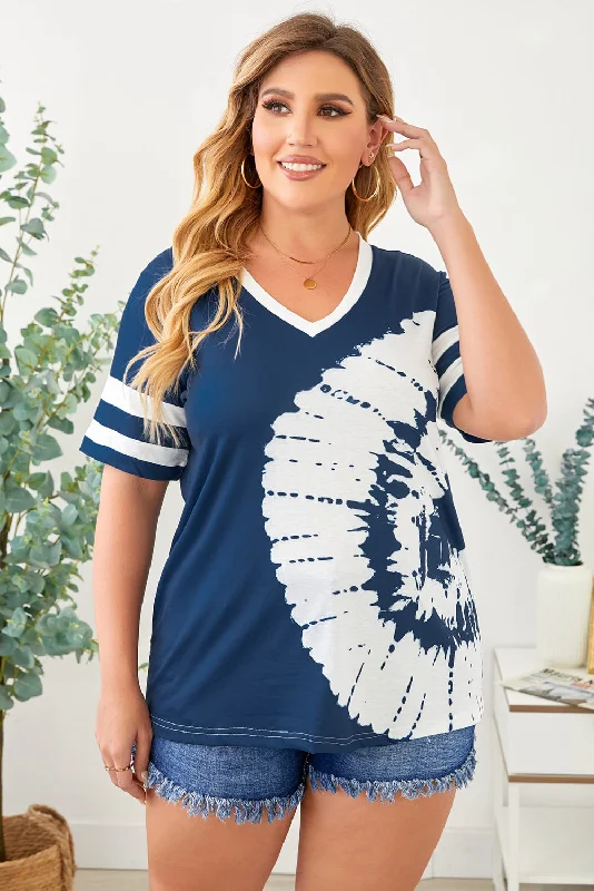 Plus Size Tie-Dye V-Neck Tee Shirt Houndstooth Herringbone Solid