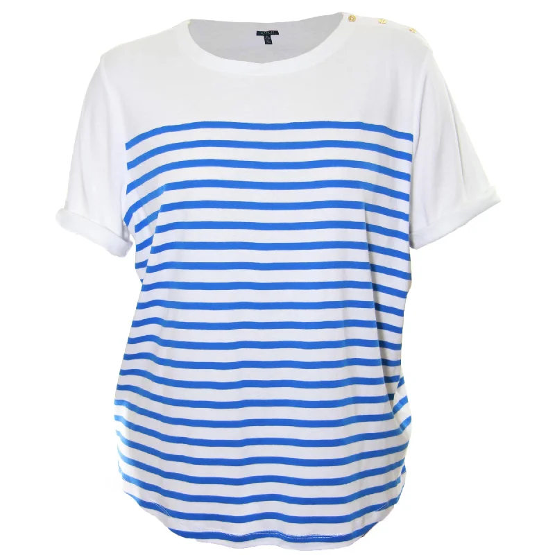 Ralph Lauren Blue & White Striped Short Sleeve Knit Top Shirt Modern Contemporary Chic