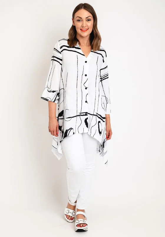 Ever Sassy Asymmetric Hem Relaxed Fit Shirt, White Anti-Pilling Machine Wash Handmade