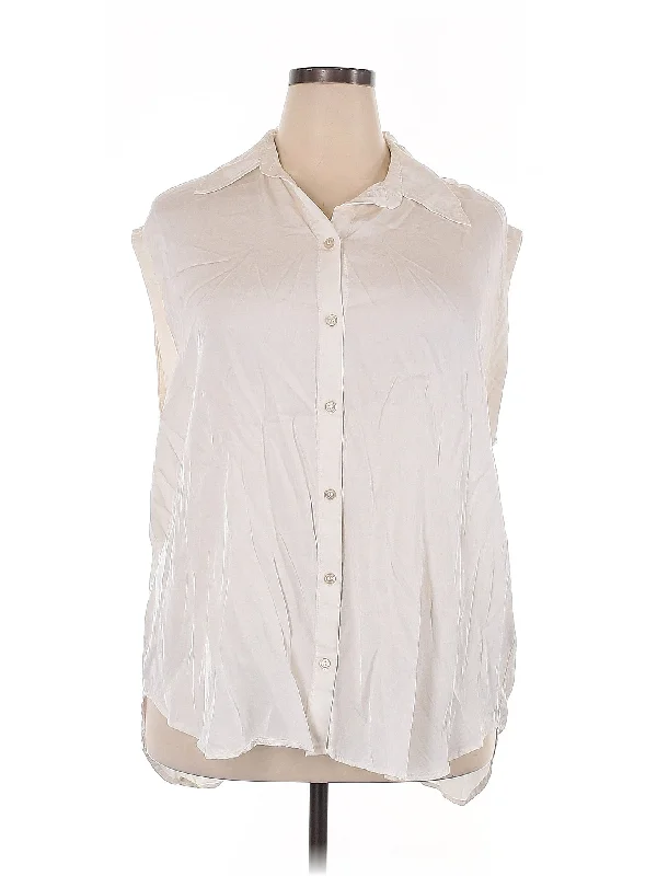 Sleeveless Button Down Shirt Lace Blend Ribbed Blend Corduroy Blend