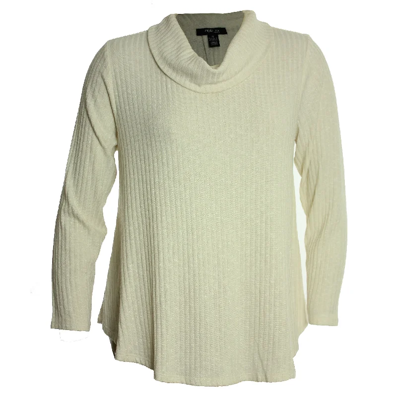 Style & Co. Ivory Long Sleeve Cowl Neck Ribbed Shirt Collared Crew Neck Turtle Neck