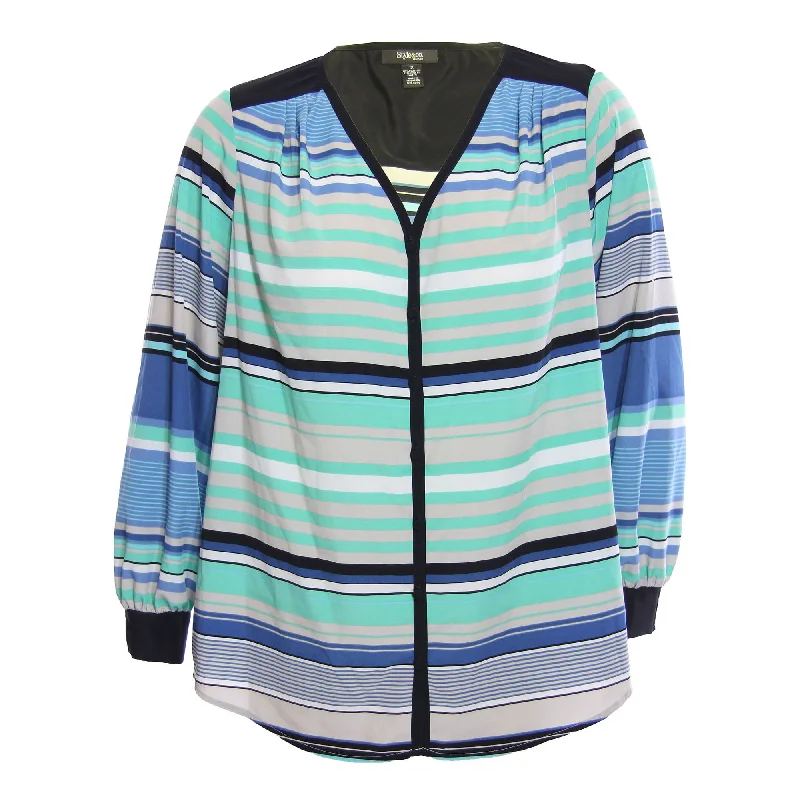 Style & Co Multi Color Striped Long Sleeve Button Down Shirt Silk Blend Satin Velvet