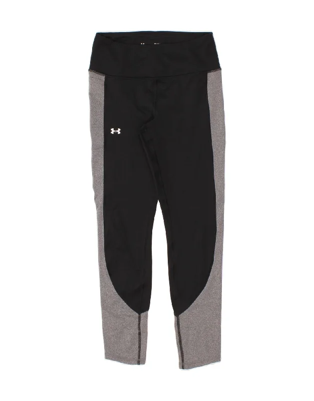 UNDER ARMOUR Womens Cold Gear Leggings UK 12 Medium  Black Colourblock Comfortable Plus Size Leggings