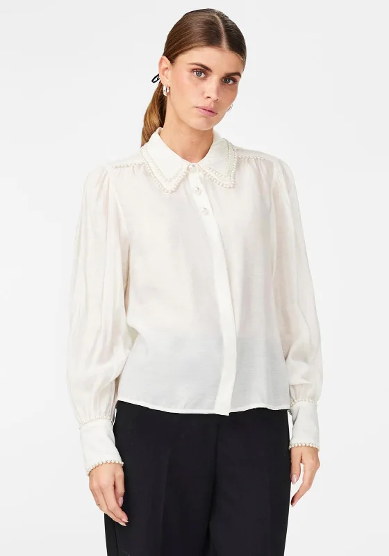 Y.A.S Seline Crinkle Pearl Button Shirt, Star White Elegant Classic Vintage