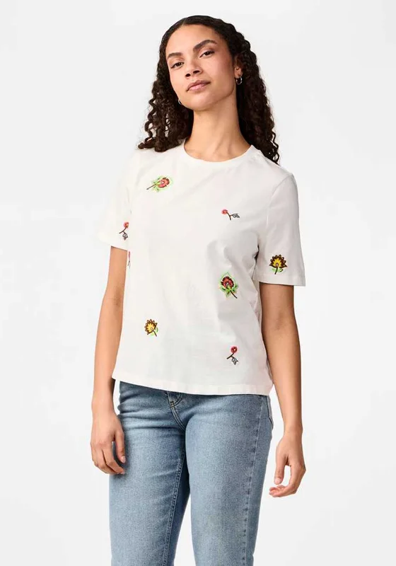 Y.A.S Senja Flower Embroidered T-Shirt, Star White Lace Blend Ribbed Blend Corduroy Blend